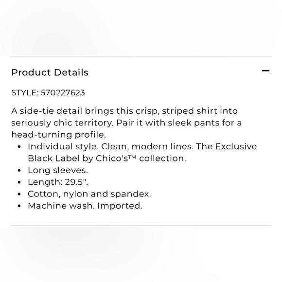 Chicos Black Label Striped Side-Tie Shirt - Picture 3 of 7